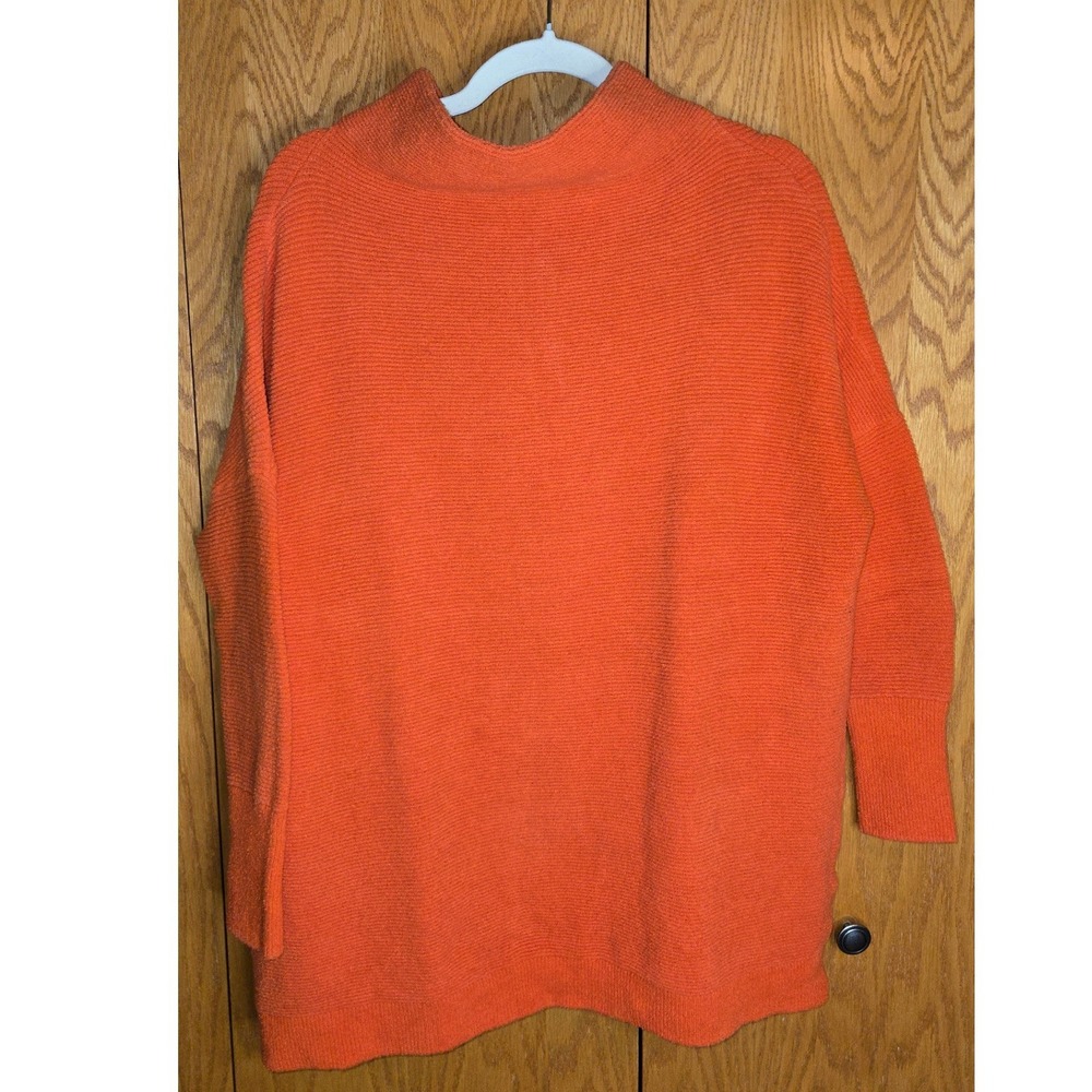Free People Ottoman Slouchy Tunic Sweater Orange Mock‎ Neck Ribbed Knit XS
